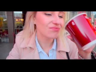 girl drinks coffee with sperm...