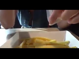 eating french fries with sperm from a condom