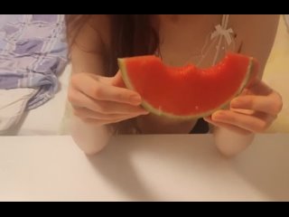 girl eats watermelon with sperm